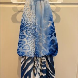 Blue Animal Print Women's Short Jumpsuit